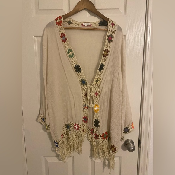 kindred Sweaters - Kindred Cream Crochet-Trim Open Gauze Cardigan